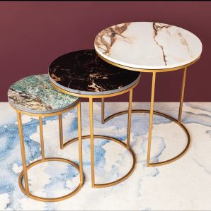 metal tables with marble look wooden top