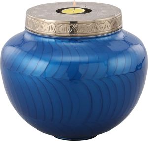Round Blue Aluminium Cremation Urn