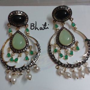 925 silver marcasite emerald moti earrings