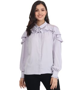 Casual Balloon Sleeve Solid Women Purple Top