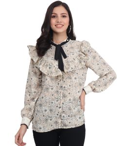 Casual Regular Full Sleeves Black Mix Printed Women Top