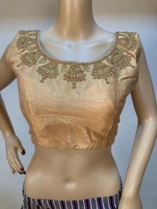 Ladies Golden Mirror Work Silk Blouse