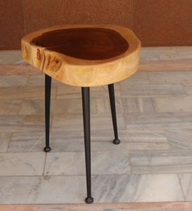 Wood top iron leg stool