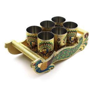 Single Peacock Design Serving Tray With Handle`