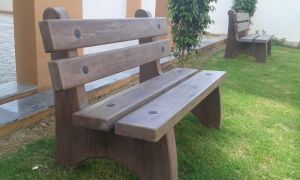 Brown Cement Garden Bench