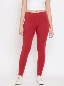 Ladies Cotton Lycra Red Leggings