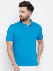 Mens Cotton Blue Polo Plain T Shirt