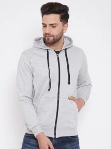 Mens Fleece Grey Plain Zipper Hoodies