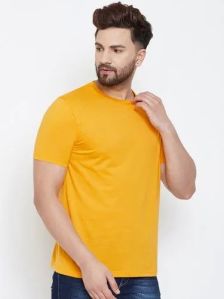 Mens Yellow Cotton Half Sleeves T Shirt