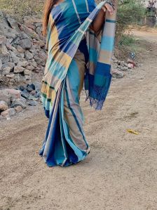 Multicolor Dual Tone Mercerised Cotton Saree