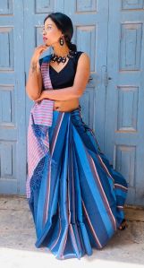 Blue Dual Tone Mercerised Cotton Saree