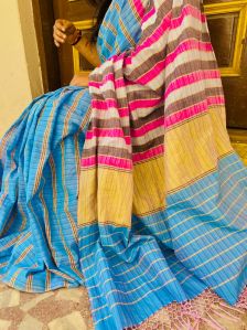 Stripes Pattern Mercerised Cotton Zari Saree
