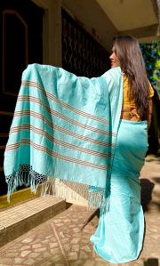 Pastel Blue Mercerised Cotton Zari Saree