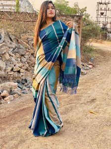 Multicolor Dual Tone Mercerised Cotton Saree