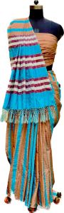 Multicolor Stripes Pattern Mercerised Cotton Saree