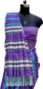 Purple Stripes Pattern Mercerized Cotton Saree