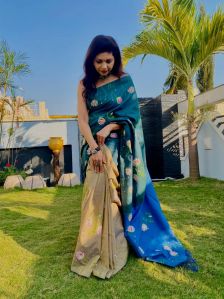 Hand Painted Mercerised Cotton Two Tone Saree