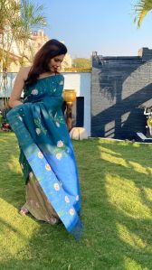 Hand Painted Mercerised Cotton Two Tone Saree