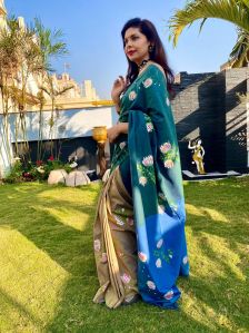 Hand Painted Mercerised Cotton Two Tone Saree
