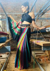 Black Stripes Pattern Dual Tone Saree