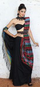 Black Stripes Pattern Dual Tone Saree