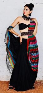 Black Stripes Pattern Dual Tone Saree