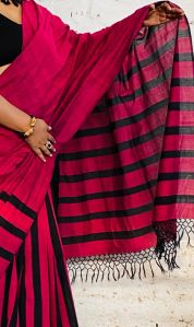 Pink with Black Dual Tone Cotton Saree