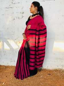 Pink with Black Dual Tone Cotton Saree