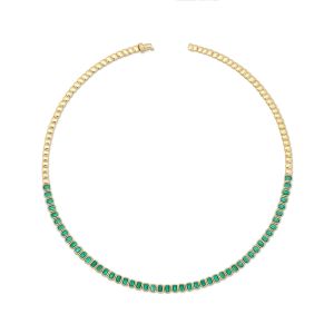 bezel emerald metal link tennis necklace