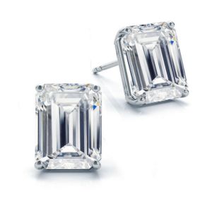 Four Prong Classic Emerald Cut Diamond Stud Earrings