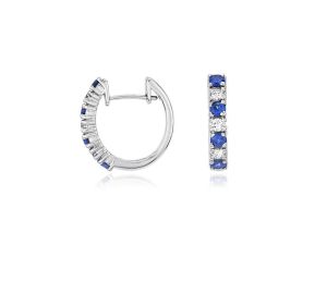 Petite Alternate Blue Sapphire And Diamond Hoop Earrings