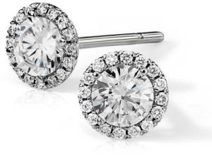 Petite Pave Set Halo Round Cut Diamond Stud Earrings