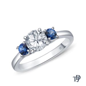 Sapphire Side Stones Three Stone Engagement Ring With Center Diamond