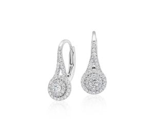 Spiral Design Halo Diamond Dangle Earrings