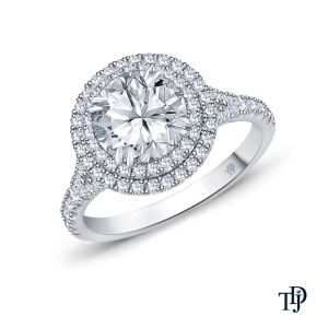 Split Shank Double Halo Accents Engagement Ring With Center Diamond