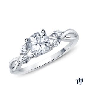 Vine And Leaves Style Marquise Bud Diamond Engagement Ring With Center Diamond