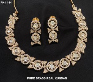 Circular Shaped Pure Brass Real Kundan Necklace Set