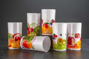Glossy Fruit Printed Plastic Glass Set