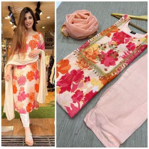 Printed rayon cotton kurti pant set