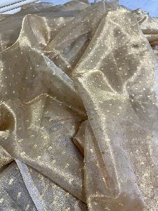 Tissue Silk Golden and Silver Dotted Buti Work Fabric