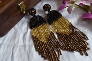 Black and Gold Beaded Earrings