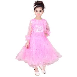 Girl Net Pink Party Wear Frock