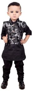 Polyester Black Boys Baba Suit With Modi Koti