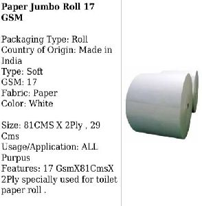 Soft 17gsm tissue paper jambo rolls