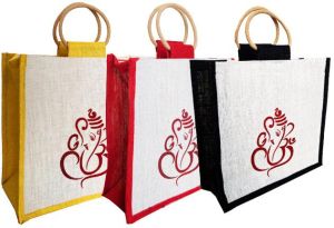 Personalized Jute Bags for Weddings 3-Pack Black, Red, and Yellow Color Combination