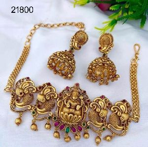 Gold plated lakshmi necklace set