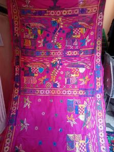 Art silk kantha stich sareee