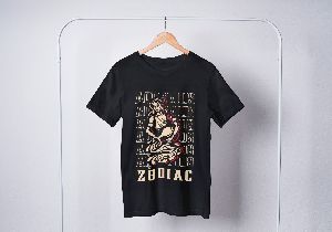 Zodiac printed black cotton 180 gsm tshirt