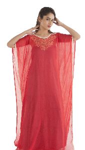 Chiffon Embroidered Kaftan with Lace Work