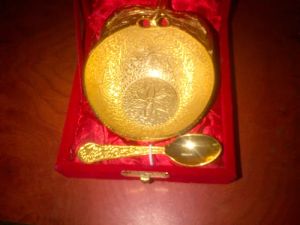 Gold Plated Apple Shaped Bowl with Spoon